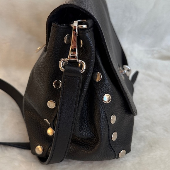 Marlon Firenze Black Leather Crossbody Bag with Silver Accents - Picture 3 of 16